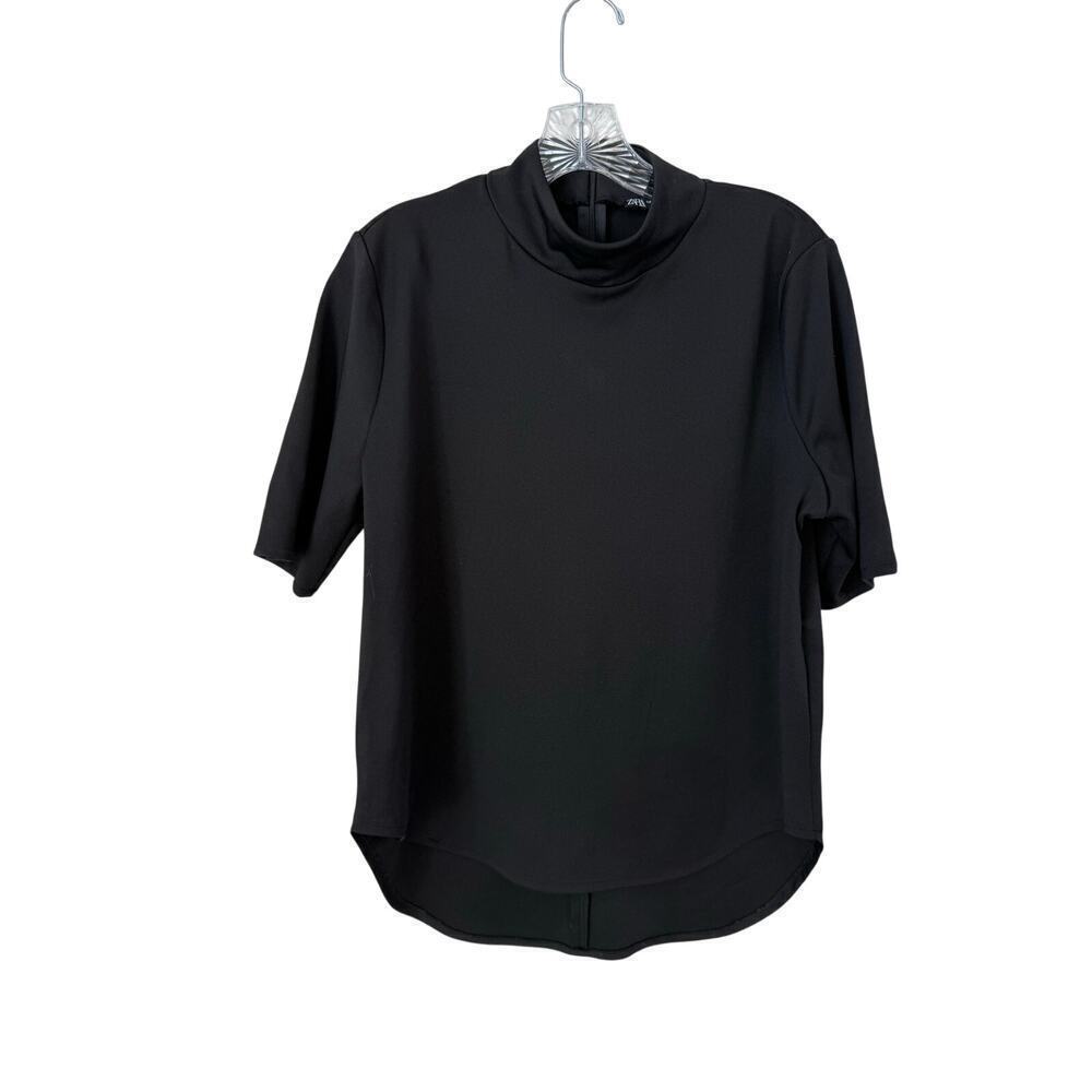 ZARA Black Mock Neck Short Sleeve Top Size Medium